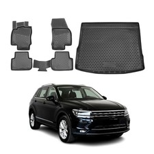 OMAC Custom Floor Mats Cargo Liners for VW Tiguan 2009-2017 Rubber TPE Blac...