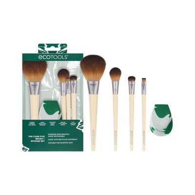 Ecotools Core Five Make-Up-Pinsel- Und Schwamm-Set, Für Lidschatten, Rouge, Bron