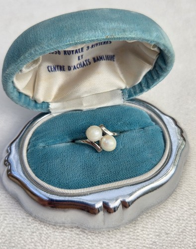 Vintage 10k Weißgold Doppel Perle Toi Et Moi Ring Größe 4,5 - 3,54g