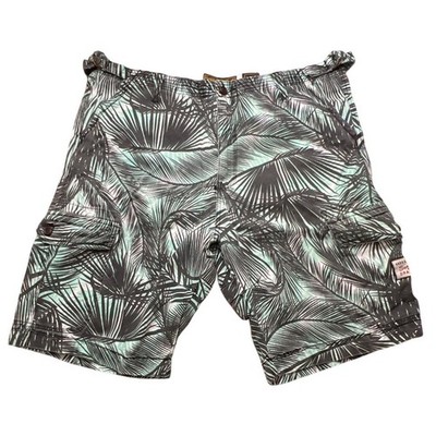 Akoo Brand Men's Shorts Sunsets and Dragonflies Grey Black Palm Leaves Size 40