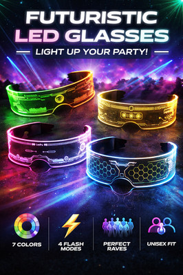 LED Light Up Glasses 2 Pair Futuristic Neon Flashing Party Rave Unisex Adult NEW