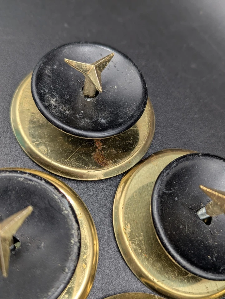 VTG MID CENTURY LOT of 10 Brass Tone Black STARBURST DRAWER KNOB CABINET PULL - Image 4 of 4