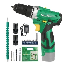 Home Tool Kit 12V Cordless Drill Driver 2 Batteries Flexible Shaft Drill Bit Set