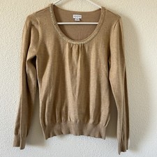 Jaclyn Smith Pullover Sweater Sequin Women s Small Beige Gold Flawed Fall Office
