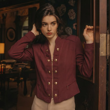 NWT White House Black Market Women  s Crop Luxe Stretch Blazer Jacket Burgundy 2