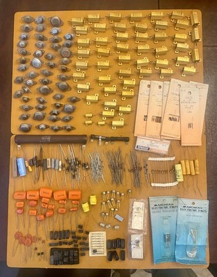 Vintage Electronic Parts Mixed Lot Capacitors Resistors Transistors ICs NOS