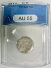 1916-S Buffalo Nickel, ANACS AU-55, Better Date!