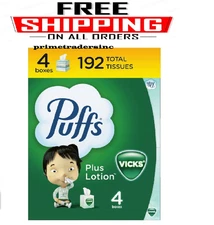 Puffs Plus Lotion with Vicks Facial Tissues, 4 Cubes, 48 Tissues per Box