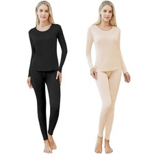 2 Sets Women's Silk Thermal Underwear Set Mulberry Silk Long Base Layer Pajam...