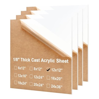 12x12 Plexiglass Sheets 1/8 inch Thick - 3mm White Cast Acrylic Sheet, Plasti...