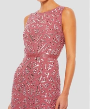 Mac Duggal 93550 Geometric Sequin Long Midi Dress Size 8 Rosewood Rose Pink NWT