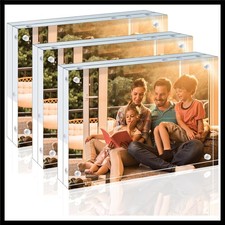 4x6 Acrylic Frames 3 Pack, 20mm Thicker Frameless Clear Picture Frames, Doubl...