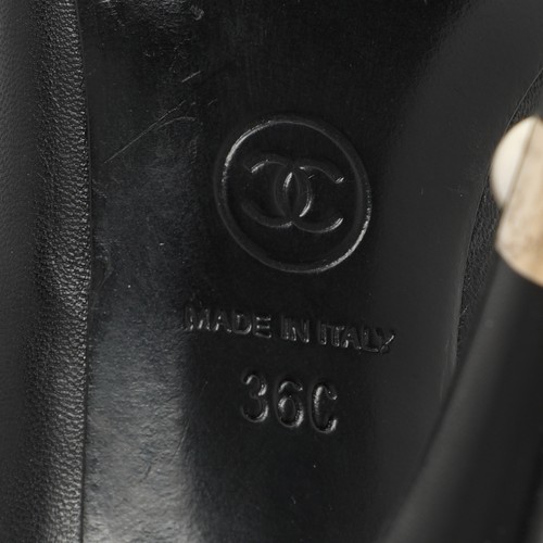 Chanel Black Leather CC Embellished Peep Toe Pumps Size 36 - Picture 8 of 9