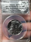 2014 D ANACS SP 70 50th Anniv. Kennedy Silver Half Dollar, 1st Day Issue, #316