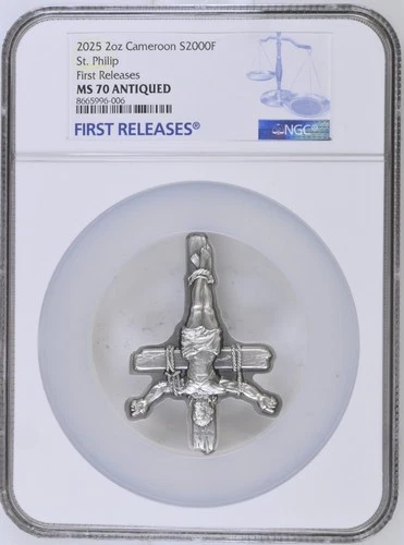 2 Oz Silver Coin 2025 Cameroon St. Philip Antiqued High Relief NGC MS 70