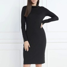 Lauren Ralph Lauren Dress Womens 4 Black Cowl Neck Sweater Knit Midi Button Cuff
