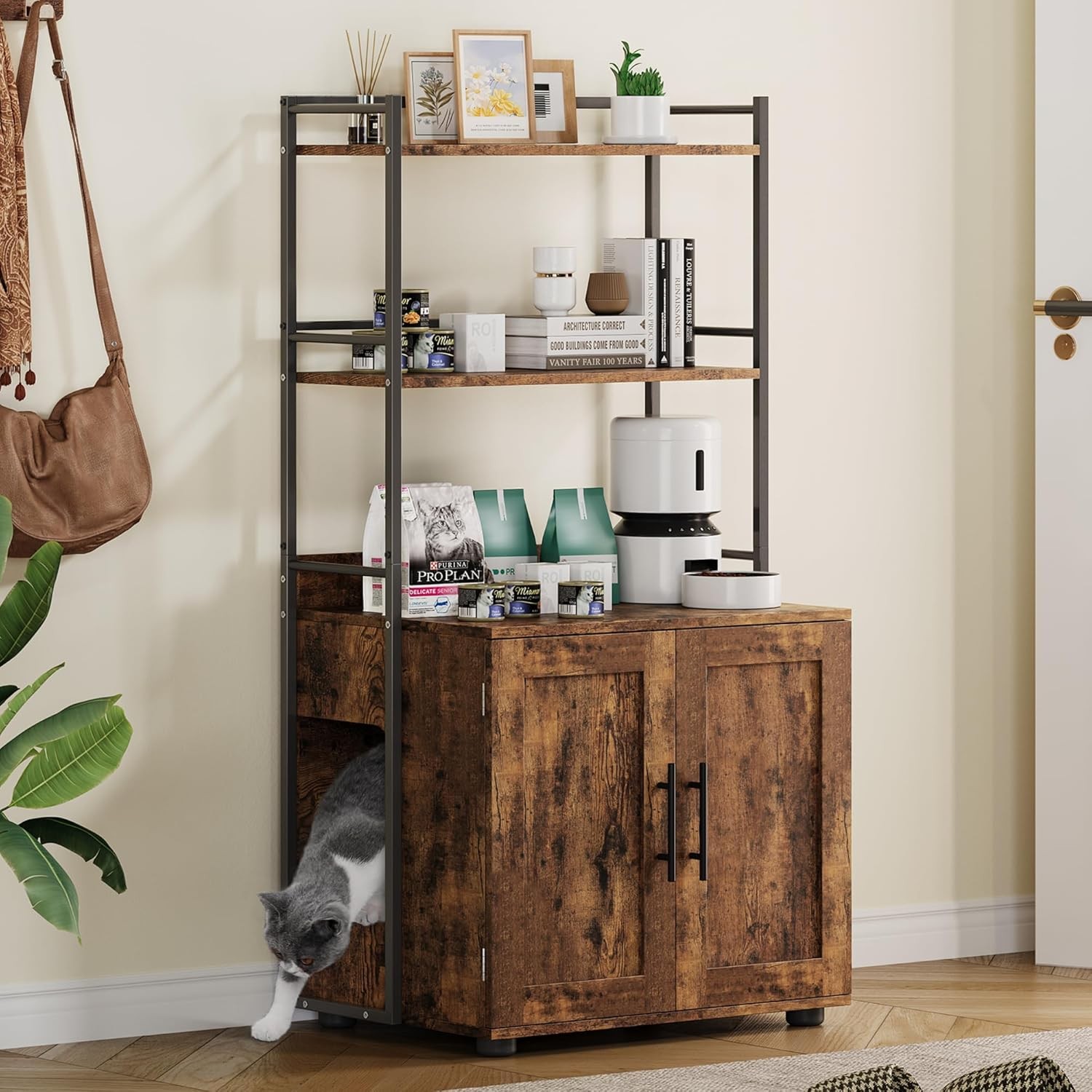 Enclosure 2-in-1 Cat Litter Box Furniture Storage Cabinet Brown