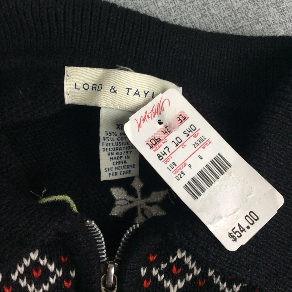 Lord & Taylor Cárdigan Suéter Negro Muñeco de Nieve Navidad Vacaciones Bordado Talla XL Foto 4 de 4