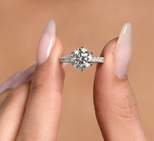 2.0CT Round Cut White Moissanite Women's Engagement Ring 14K White Gold Plated