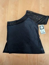 NWT Five Dancewear One Shoulder black top mesh trim YL