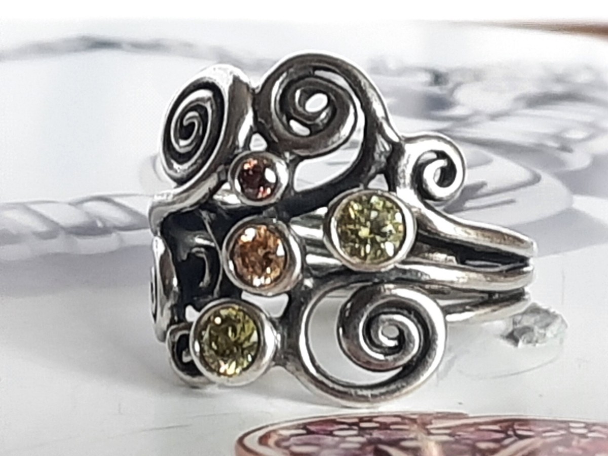 Genuine Pandora Green & Champagne CZ Autumn Winds Swirls