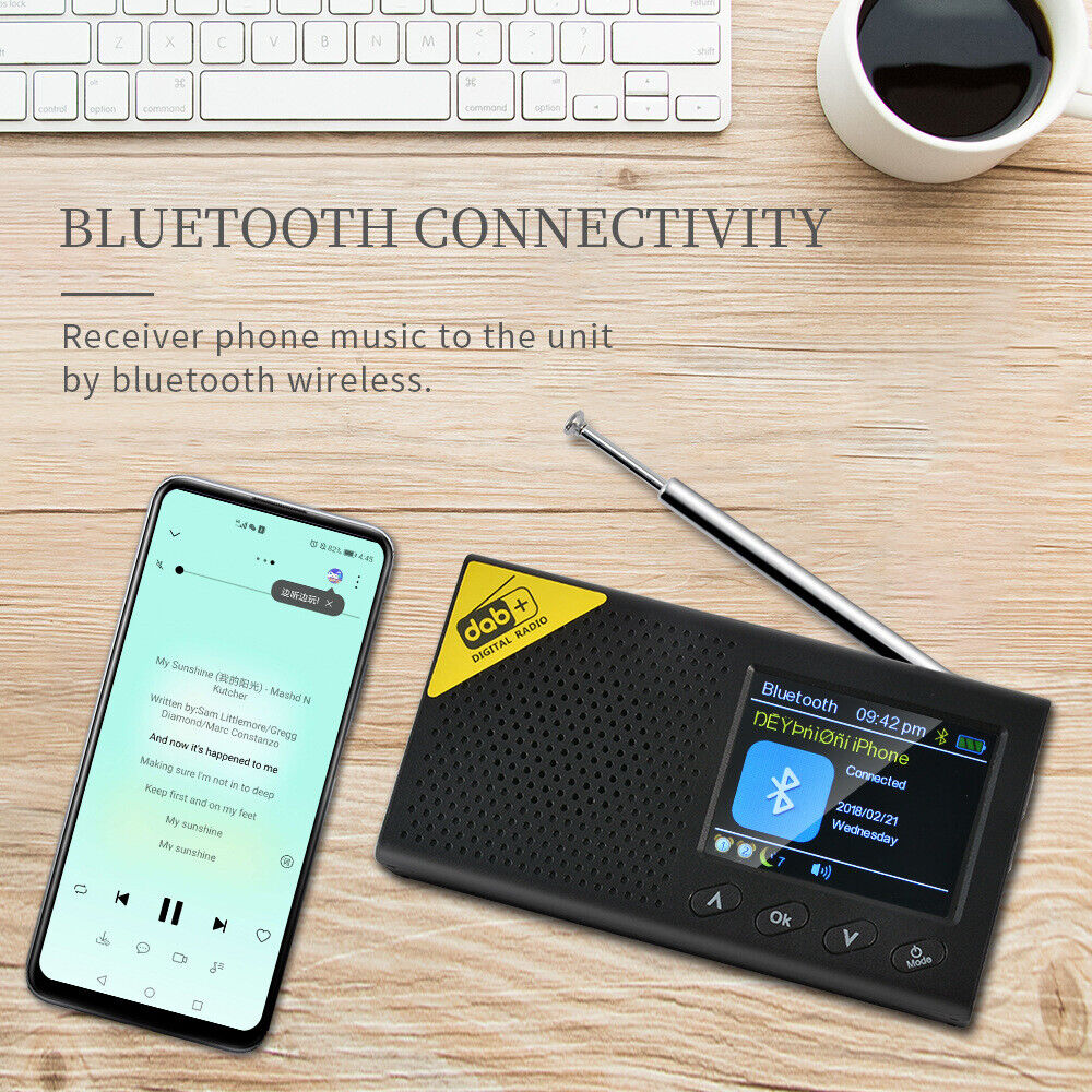 Lettore musicale Bluetooth LCD portatile 2,4" DAB + radio digitale FM ricaricabile - Foto 5 di 12