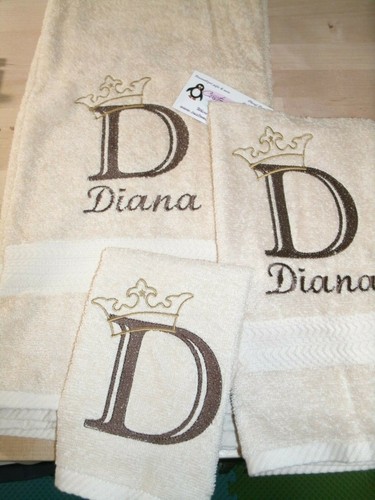 Monogram Crown Engraved Letter Personalized 3 Piece Bath Towel Set ANY COLOR - Picture 9 of 11