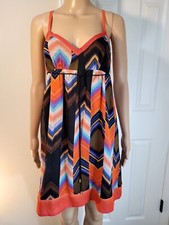 Guess Y2K 100% Silk Chevron Mini Dress Strappy Cross Back Womens 9 US Medium