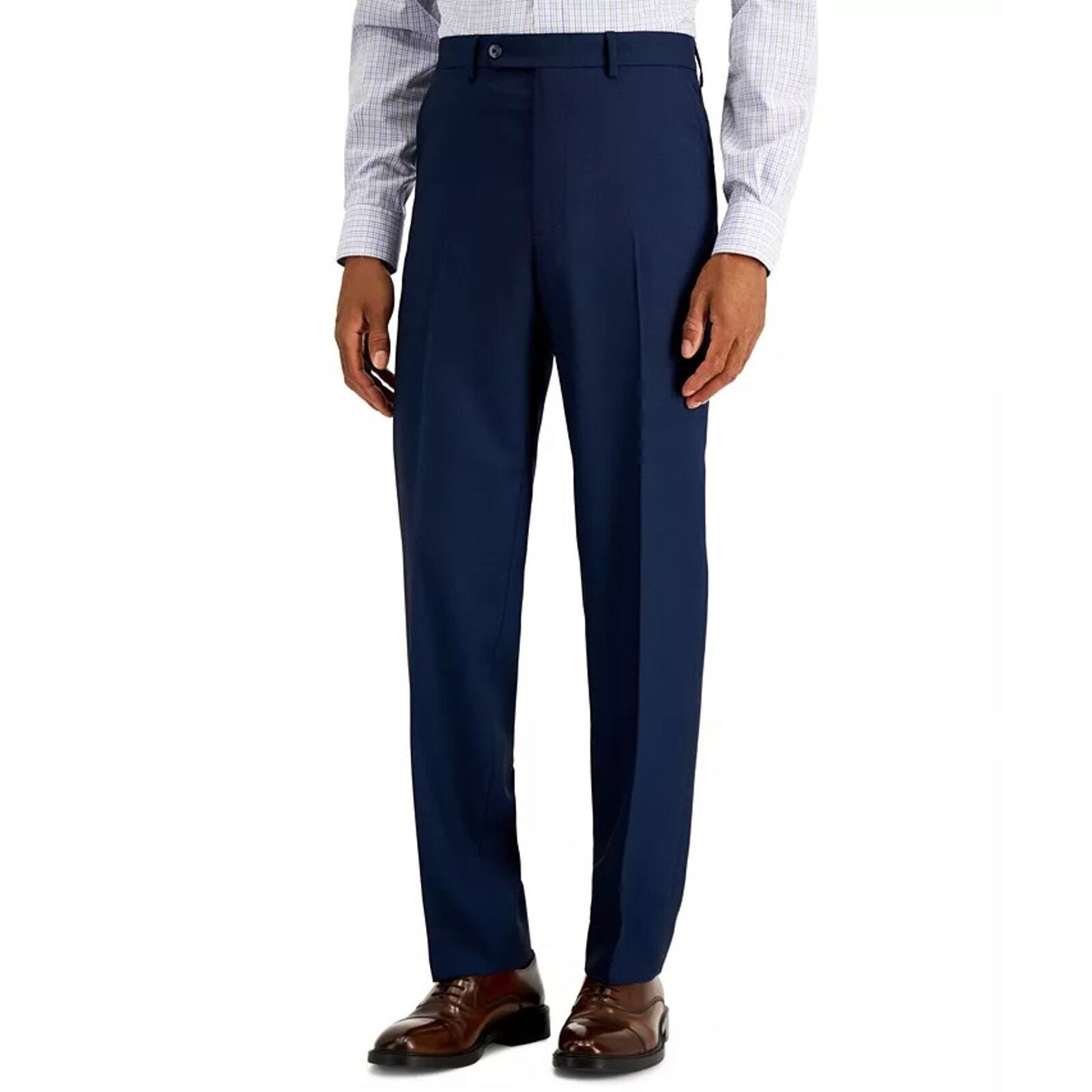 Nautica Men's Blue Birdseye Modern-Fit Bi-Stretch Suit Dress Pants Size W45 L31