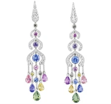 Wonderful Multi Color Gemstones With Lab-Created Diamonds Chandelier Earrings