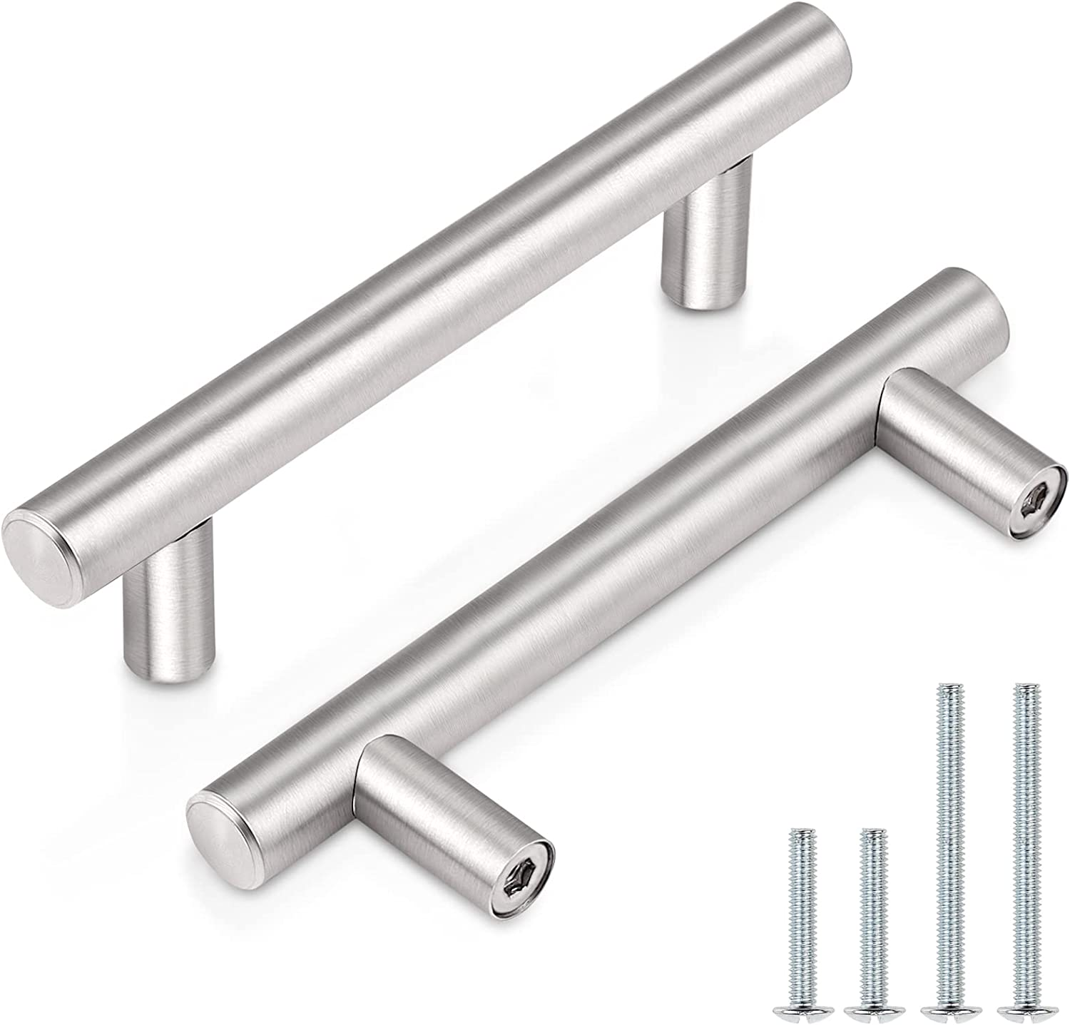 (25 Pack 3 Inch Hole Centers Euro T Bar Cabinet Pulls, Brushed Nickel Drawer Pul