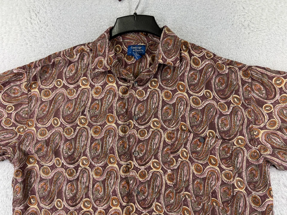 VINTAGE Cambridge Classics Shirt Adult Large Red Beige Paisley Button Up Silk - Image 4 of 4