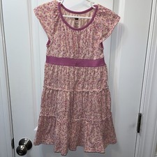Tea Collection Floral Printed Tiered Twirl Dress Peach Pink Size 4