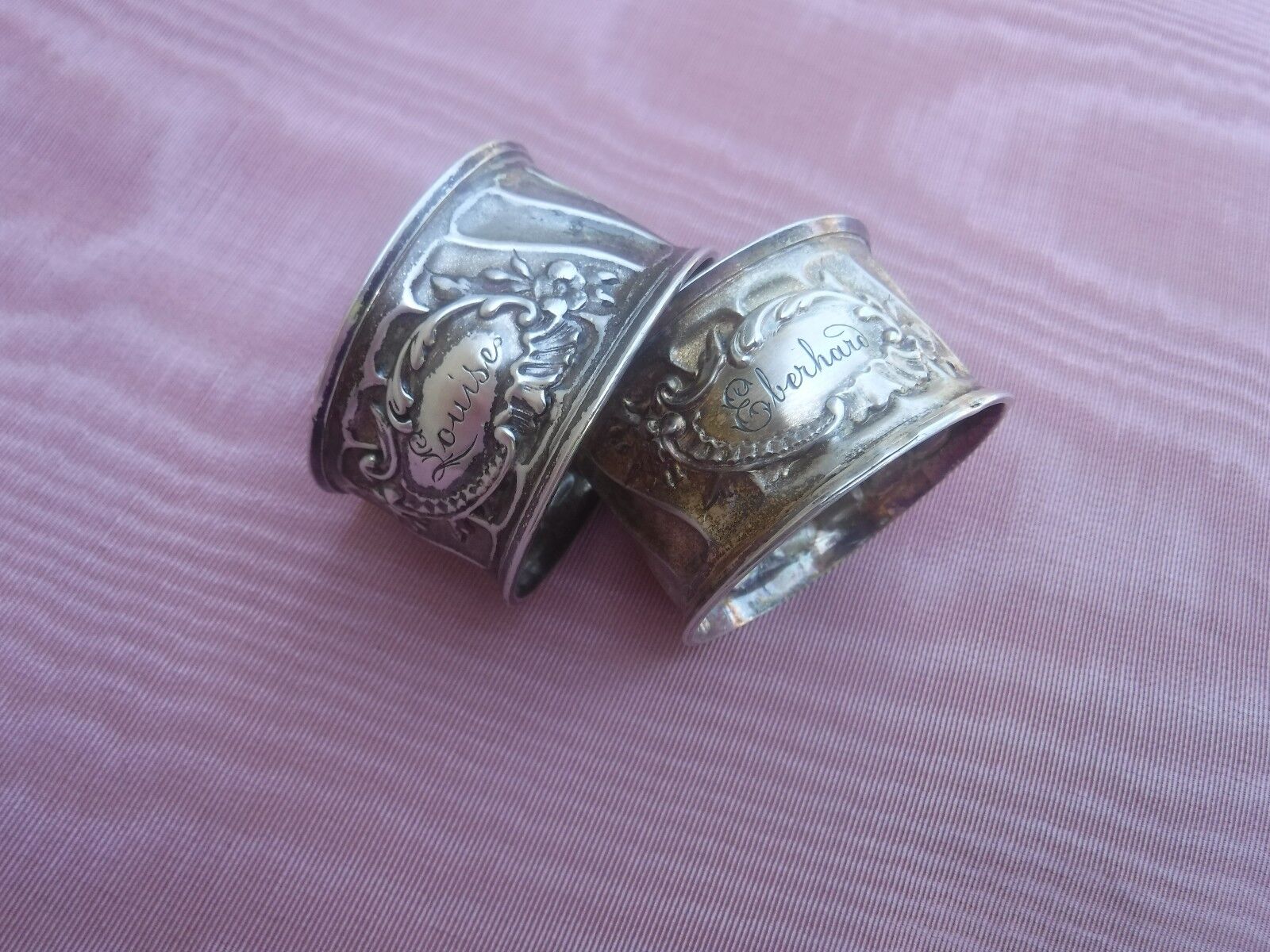 2pc Antique 800 Silver Weishaupt German Napkin Rings Monos Eberhard Louise
