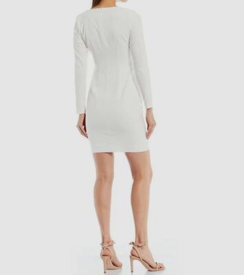 $195 Aidan Mattox Women's White Long Sleeve Crepe Sequin Sheath Dress Size  10