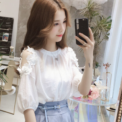 Summer Women Half Sleeve Lace Chiffon Shirt Top Sexy Fashion Lady Shirt