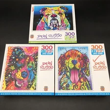 Lot of 3 Dean Russo Dog Jigsaw Puzzles 300 pc Lookin' at & Happy Boy! & Dog Love