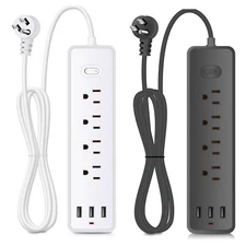 Heavy Duty Power Strip Surge Protector 4-Outlets plug 3-USB Ports 4FT Cables