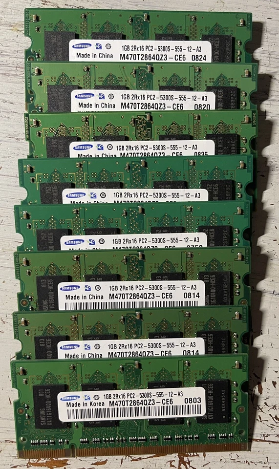 Samsung 8GB Laptop RAM (8 x 1GB SODIMMs) PC2-5300 DDR2 667MHz M470T2864QZ3-CE6 - Image 3 of 3