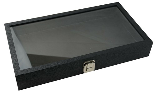 Slotted Display Case with Glass Lid To Display Pens Watches Bracelets Utensils - Picture 2 of 4