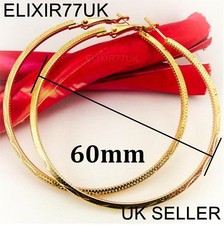 New Pair of Large Big Gold Plated Hoop Earrings Round Circle Creole Ladies Hoops