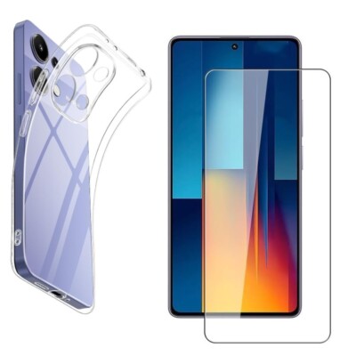 FOR XIAOMI REDMI NOTE 13 PRO 4G CLEAR SILICONE CASE + TEMPERED GLASS