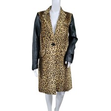 Milly Leopard Print Faux Fur Genuine Lambs Leather Coat Jacket Women's Brown M
