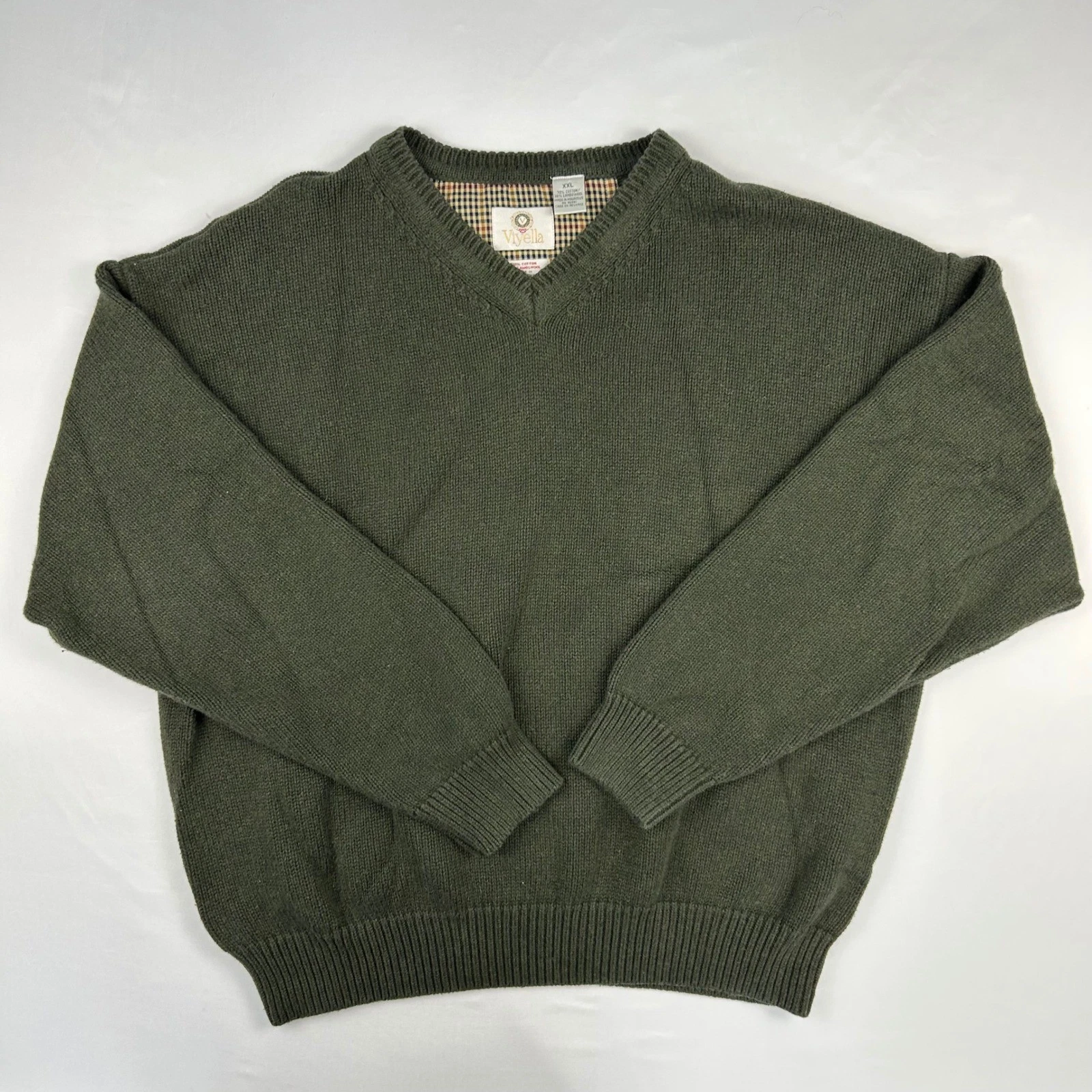 Viyella Mens XXL Green Cotton Lambswool V-Neck Knit Sweater RN 95961