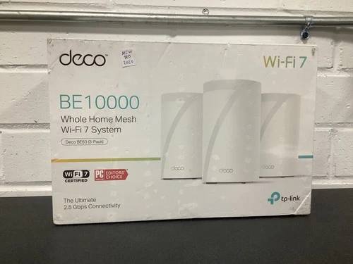 TP-Link Tri-Band WiFi 7 BE10000 Whole Home Mesh System Deco BE63 (3 PACK) - product listing photo
