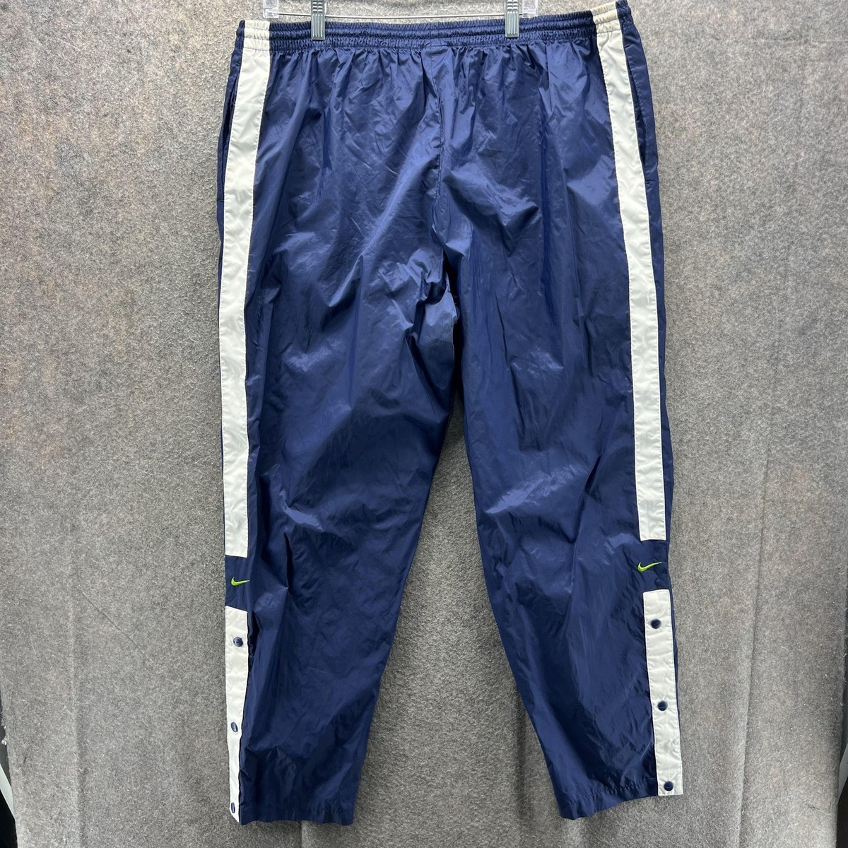 Vintage Nike Pants Mens 2XL Blue Nylon Snap Button Stripe Athletic