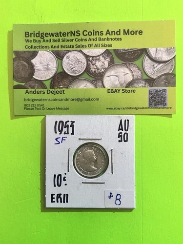 1953SF  Canadian 10c Dime .8 Silver Elizabeth II AG TRENDING AT $7