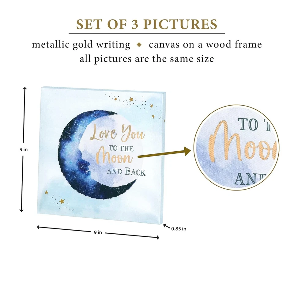 Lillian Rose Love You to The Moon and Back Baby Nursery Canvas Picture Set  - Изображение 2 из 4