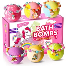 Unicorn Bath Bombs with Surprise Inside for Kids Girls, 6 Kids Bath Bombs wit...