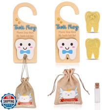 Wooden Tooth Fairy Door Hanger with Cute Coins Holder Gift for Lost Teeth Kid